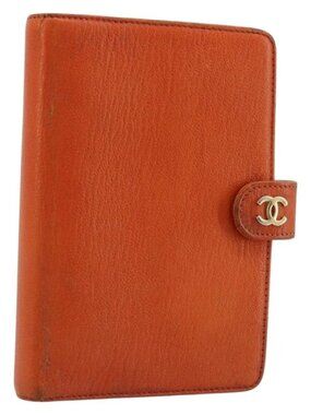 CHANEL Day Planner Cover Leather Orange CC Auth 133201